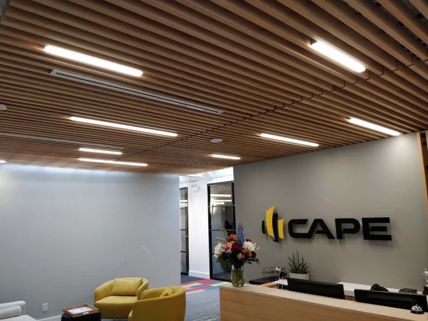 Wood-slat acoustic ceiling
