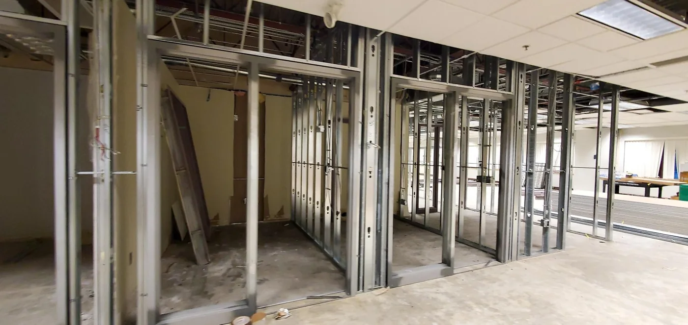 Annacis Island office wall framing — project photograph supplied by Mason McKenzie / Rambo